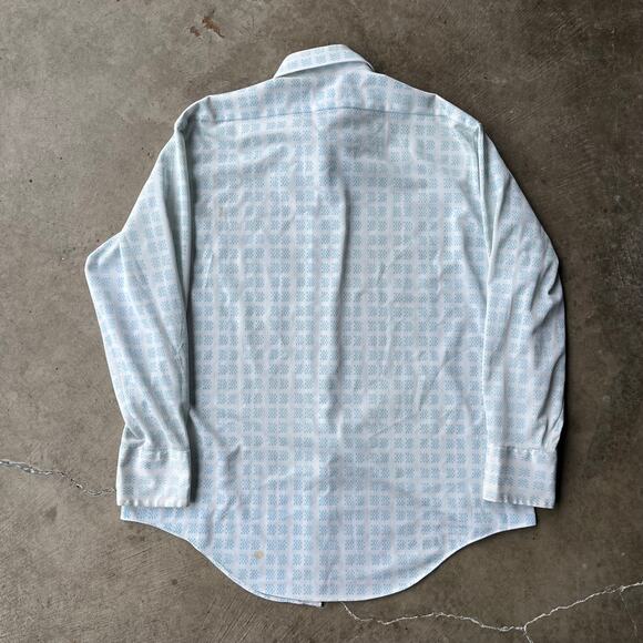 VINTAGE JC PENNEY TOWNCRAFT BUTTON DOWN LONGSLEEVE SHIRT BLUE GEOMETRIC MENS L - Picture 2 of 6